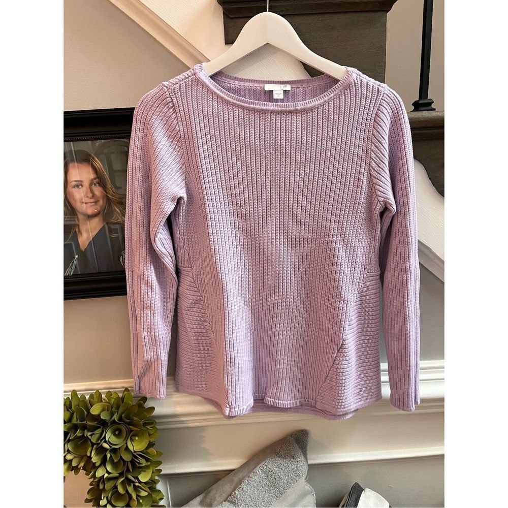 J. Jill Lavender Stripe Knit Wide Neck Sweater sz XS EUC